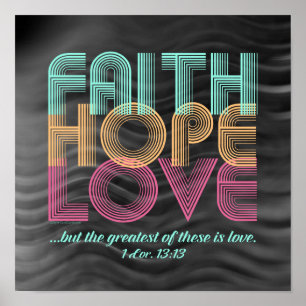 Póster Faith Hope Love Christian Bible Verse Retro