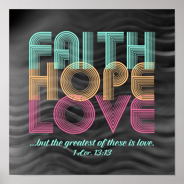 Póster Faith Hope Love Christian Bible Verse Retro (Frente)