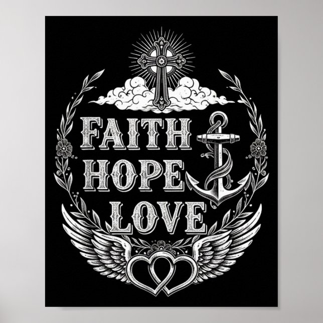 Póster Faith Hope Love Christian Insrational 1 Corinthian (Frente)