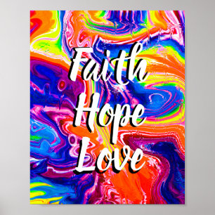 Póster FAITH HOPE LOVE con fondo colorido