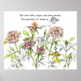 Póster Faith Hope Love Corinthians 13 Scripture Roses