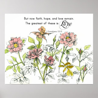 Póster Faith Hope Love Corinthians 13 Scripture Roses