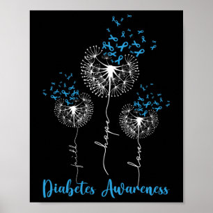 Póster Faith Hope Love Dandelion Flower Diabetes Awarenes