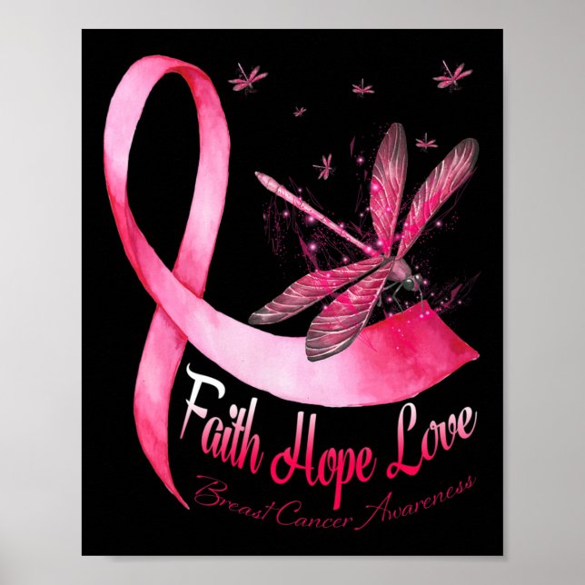 Póster Faith Hope Love Dragonfly Conciencia sobre el cánc (Frente)