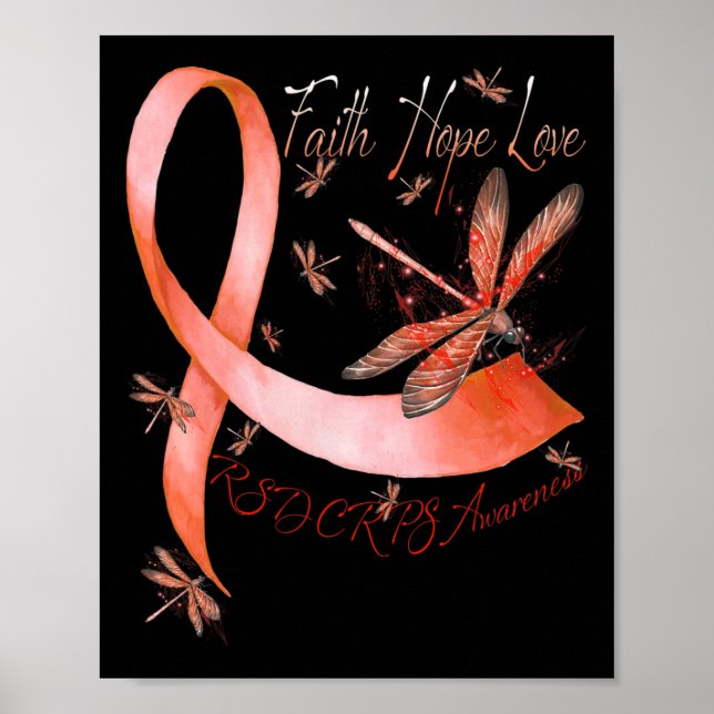 Póster Faith Hope Love Dragonfly Rsd Crps Conciencia (Frente)