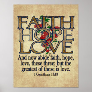 Póster Faith Hope Love Elegent Bible Scripting Christian