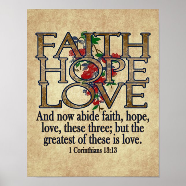 Póster Faith Hope Love Elegent Bible Scripting Christian (Frente)