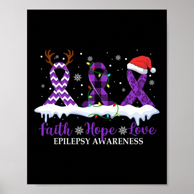 Póster Faith Hope Love Epilepsy Awareness Navidades Ribbo (Frente)