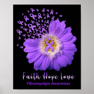 Póster Faith Hope Love Fibromialgia Conciencia Púrpura Ri