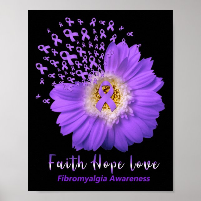 Póster Faith Hope Love Fibromialgia Conciencia Púrpura Ri (Frente)