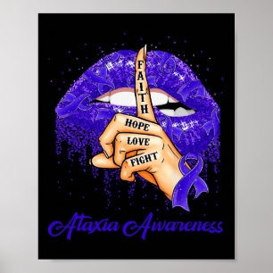 Póster Faith Hope Love Fight Blue Ribbon Ataxia Awareness
