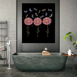 Póster Faith Hope Love Floral Dragonflies & Dandelions
