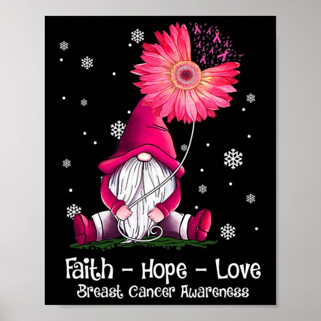 Póster Faith Hope Love Gnome Pink Sunflower Breast Cancer (Frente)
