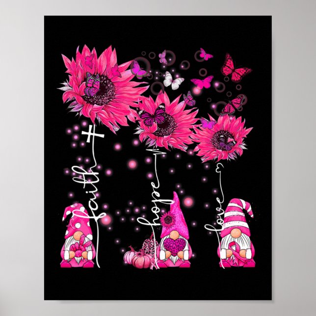 Póster Faith Hope Love Gnome Ribbon Cáncer de Mama Awaren (Frente)