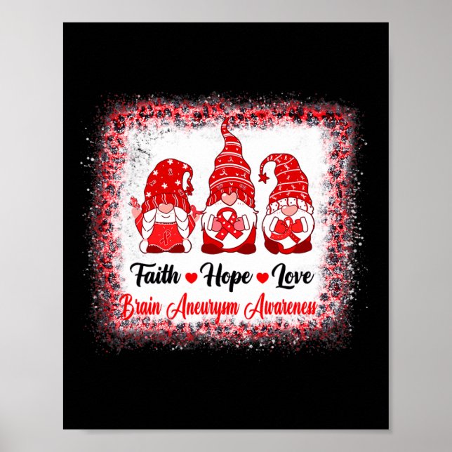 Póster Faith Hope Love Gnomes Brain Aneurysm Awareness Le (Frente)