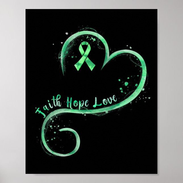 Póster Faith Hope Love Green Ribbon Mental Health Awarene (Frente)