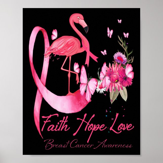 Póster Faith Hope Love Pink Flamingo Ribbon Cáncer de Mam (Frente)