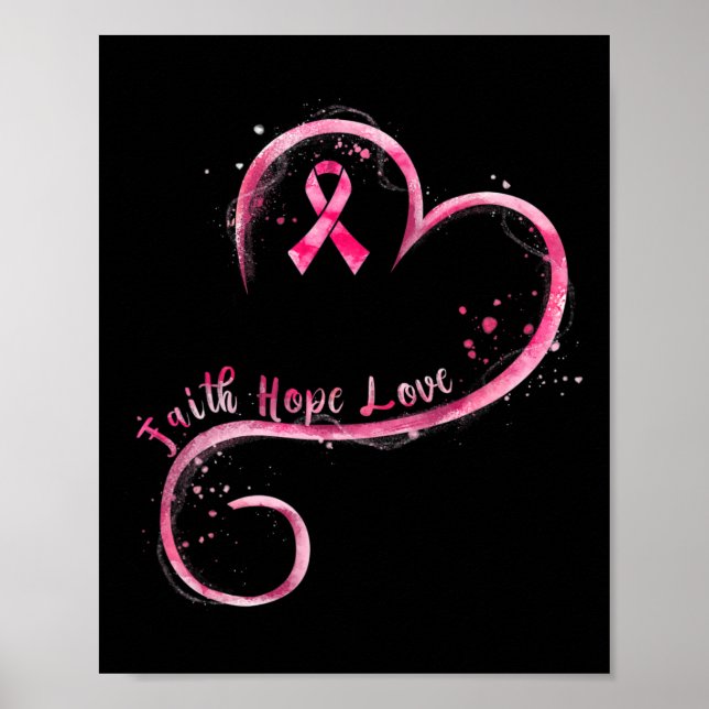 Póster Faith Hope Love Pink Ribbon Brem Cancer Awarenes (Frente)