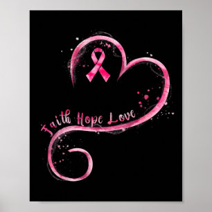 Póster Faith Hope Love Pink Ribbon Brem Cancer Awarenes