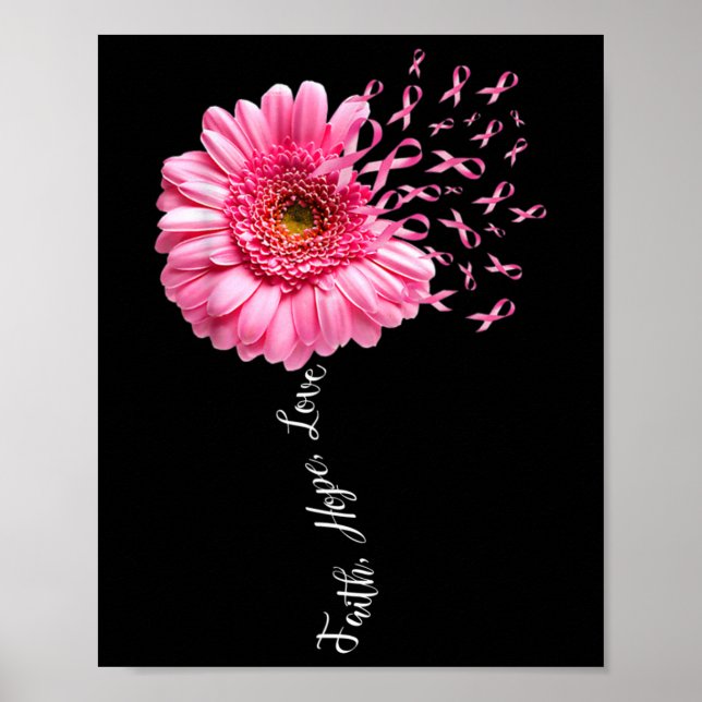 Póster Faith Hope Love Pink Ribbon Daisy Flower Breve C (Frente)