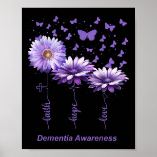 Póster Faith Hope Love Purple Flower Ribbon Dementia Awar