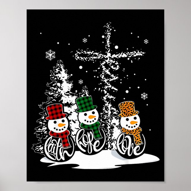 Póster Faith Hope Love Snowman Jesus Christian Tree Chris (Frente)