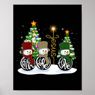 Póster Faith Hope Love Snowman Jesus Fun Xmas Cross Para 