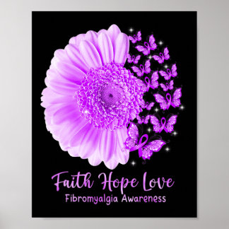 Póster Faith Hope Love Sunflower Butterfly Fibromialgia A
