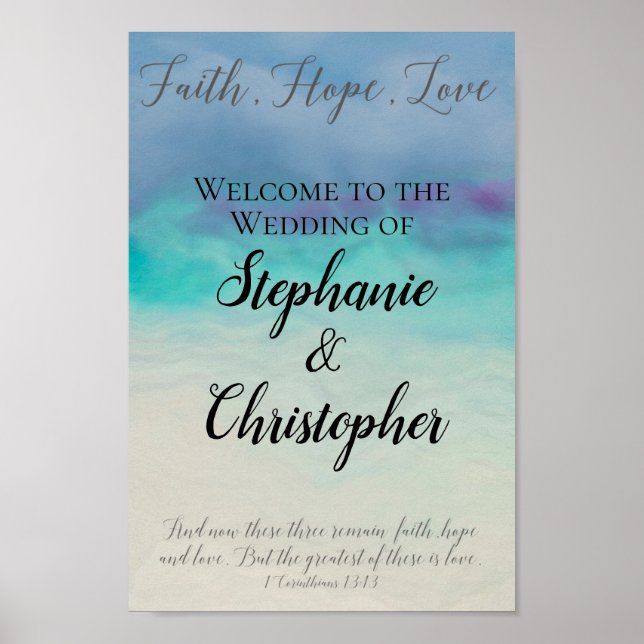 Póster Faith Hope Love Watercolor Bible Verse Boda (Frente)