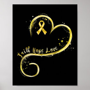 Póster Faith Hope Love Yellow Ribbon Children Cancer Awa