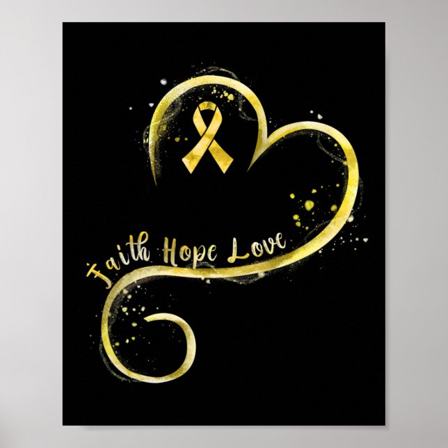 Póster Faith Hope Love Yellow Ribbon Children Cancer Awa (Frente)