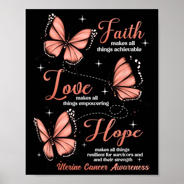 Póster Faith Love Hope Butterfly Conciencia sobre el cánc (Frente)