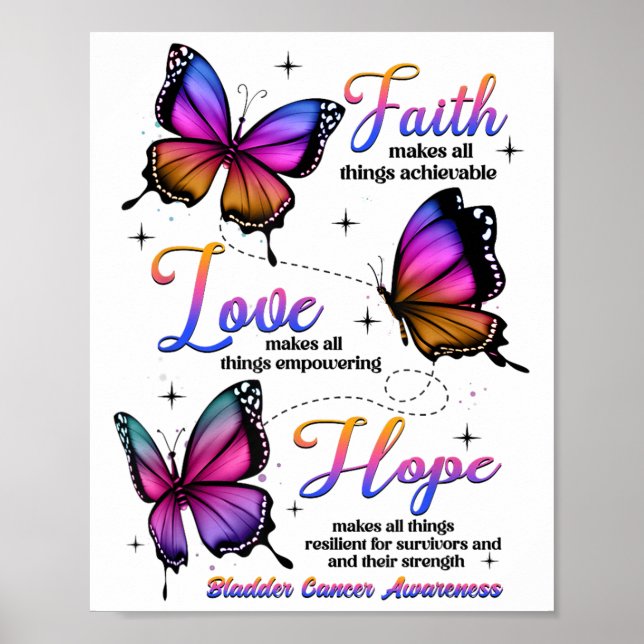 Póster Faith Love Hope Butterfly Morple Bladder Cancer Aw (Frente)
