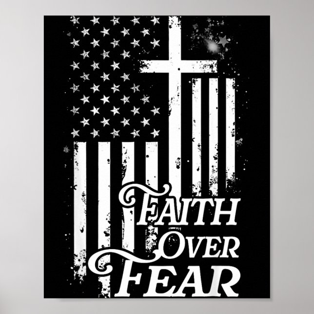 Póster Faith Over Fear Christian American Flag Religious  (Frente)
