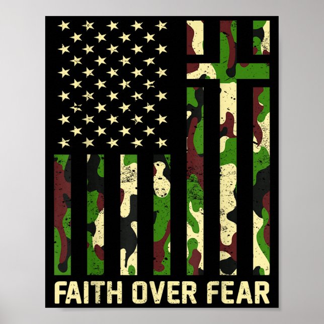 Póster Faith Over Fear Christian Americn Flag Camouflage  (Frente)