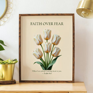 Póster Faith over fear, floral Christian wall art