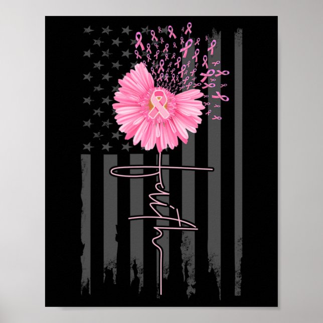 Póster Faith Pink Ribbon Daisy Flower American Flag Breas (Frente)