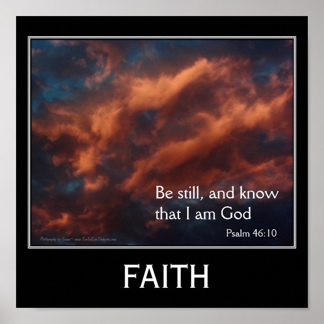 Póster Faith Psalm 46:10 Cita de la Biblia Inspiradora (Frente)