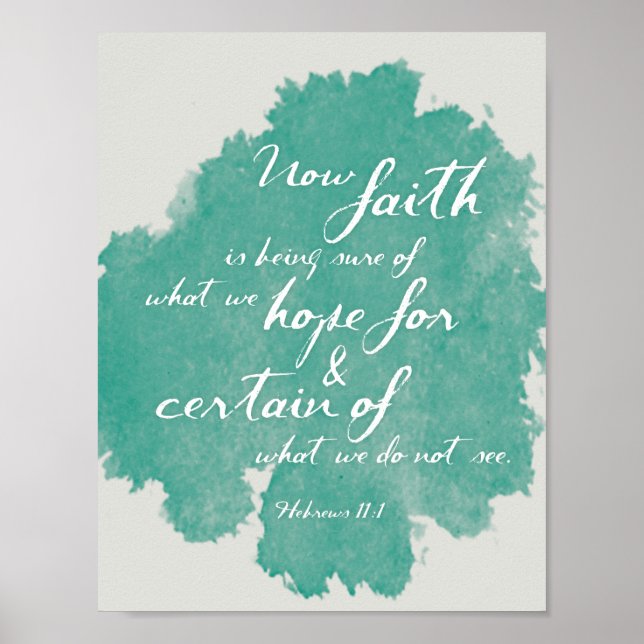 Póster Faith Quote Art, Faith Scripture Art Hebrews 11:1 (Frente)