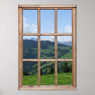 Póster Fake Mountain View - Hermosa escena desde una vent