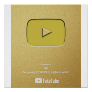 Póster FakeTube botón de reproducción dorada