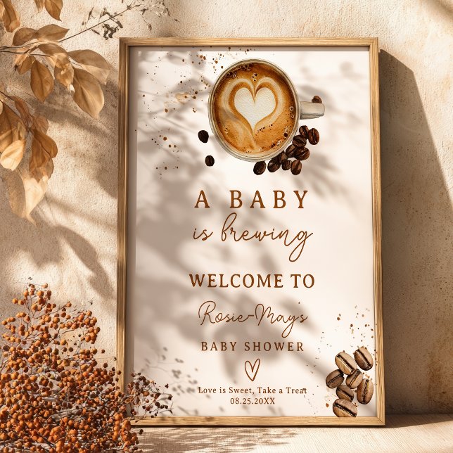 Póster Fall A Baby Está Preparando Café Bienvenidos A Bab (Fall A Baby Is Brewing Coffee Baby Shower Welcome Poster)