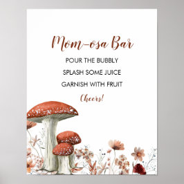 Póster Fall Boho Mushroom Floral Baby Shower Mom-osa Bar