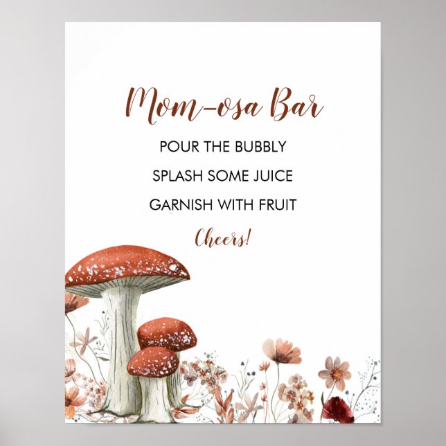 Póster Fall Boho Mushroom Floral Baby Shower Mom-osa Bar (Frente)