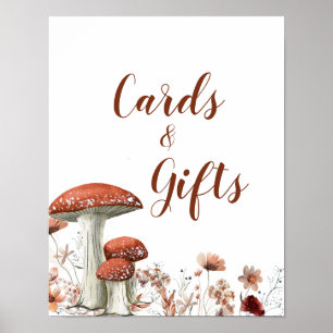 Póster Fall Boho Mushroom Poster de tarjetas de flores y 