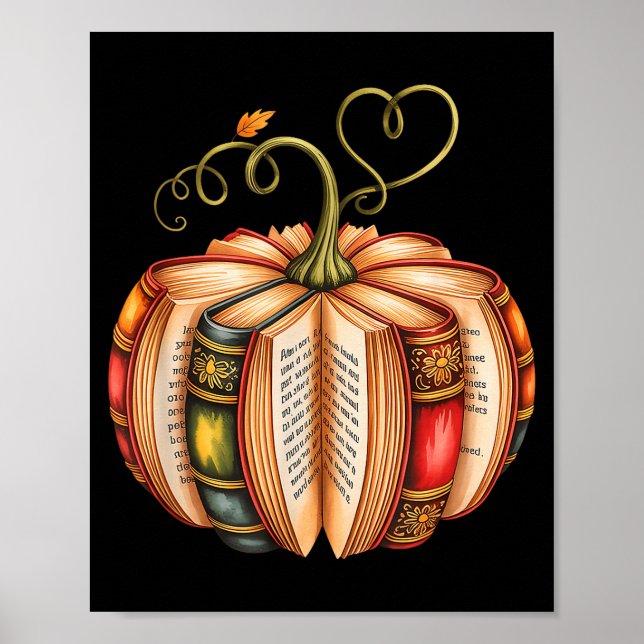 Póster Fall Book Pumpkin Fall Librarians Bookworm Teacher (Frente)