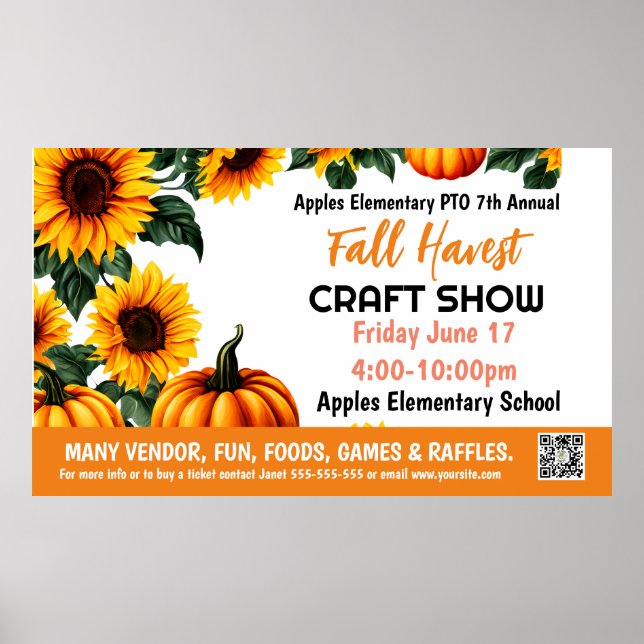 Póster FALL FESTIVAL CRAFT SHOW PTO PTA Church Banner (Frente)