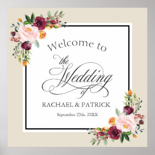 Póster Fall Floral Border Wedding Welcome Signage