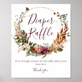 Póster Fall Floral Diaper Raffle Rótulo Baby Shower