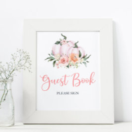 Póster Fall Floral Little Pumpkin Shower Guest Book